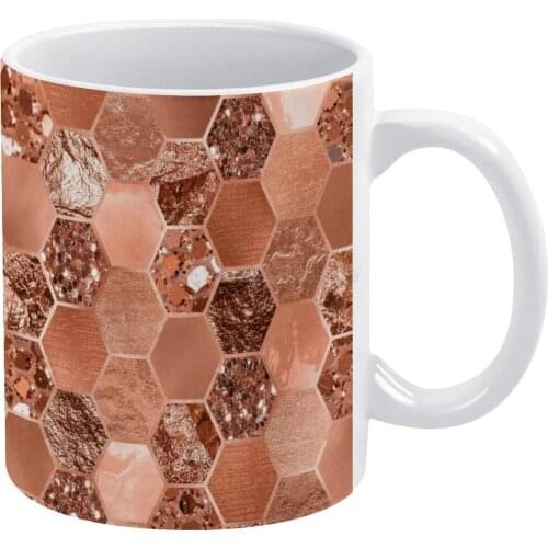 Rose Gold Hexaglam Blonde White Mug Custom Printed Funny Tea Cup Gift Personalised Coffee Mug Hexaglam Geometric Geo Hexagon Ros