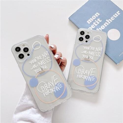 Funny Word Geometry Phone Case For iphone 11 Pro Max 12 pro 7 8 plus X XR XS simplicity soft silicone Clear Protection Cover