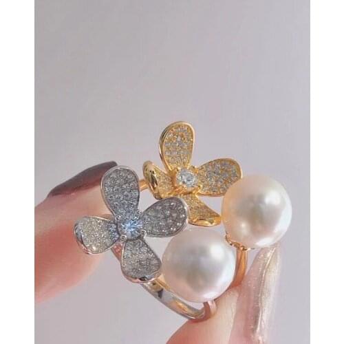 Flower 925 Sterling Silver Adjustable Free Size Ring Settings Findings Mountings Parts for Pearl Corals Jade Crystal Agate