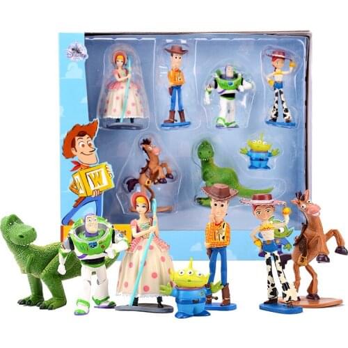 Disney 7pcs/set Toy Story Cartoon Woody Jessie Buzz Lightyear Rex Cute Mini Car Decoration Dolls PVC Action Figure Model Toys