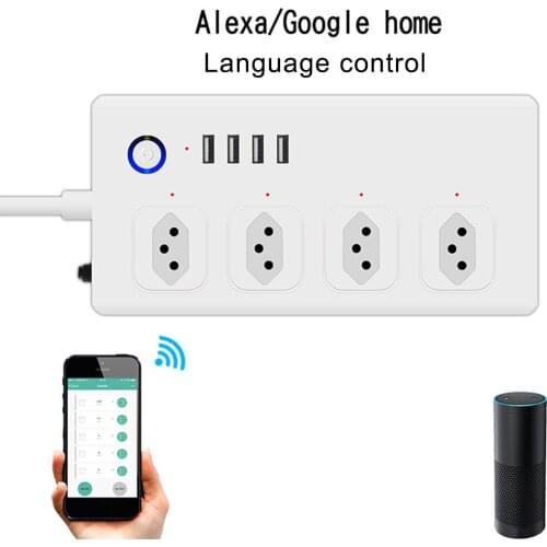 Tuya WiFi/Zigbee Brazil Socket Electrical Sockrt 4 USB Plug Extension Cable Smart Home Control Works With Alexa Google Home