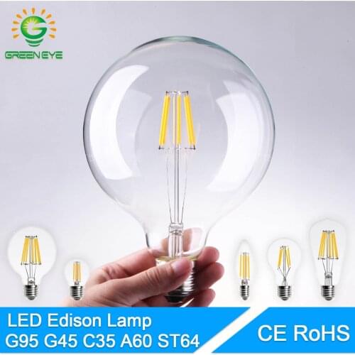 GreenEye High Bright E27 E14 LED Bulb Vintage Edison LED Lamp 220V Retro Glass LED Filament Bulb Light Candle Spotlight Ampoule