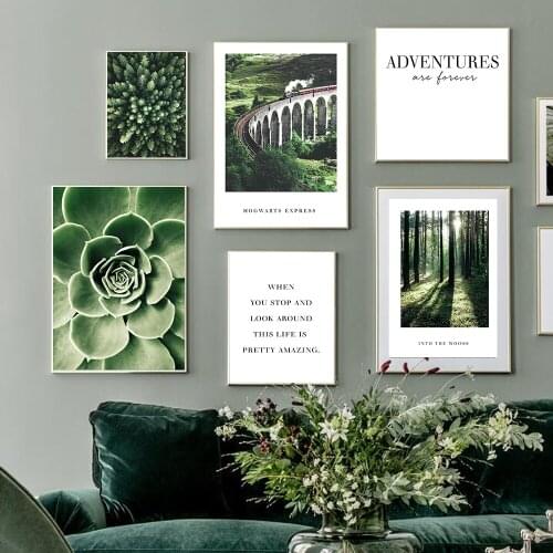 Sunset Forest Tree Canvas Painting Picture Green Nature Scenery Scandinavian Poster Landscape Print Wall Art Nordic Decoration