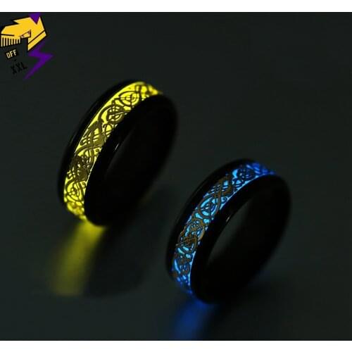 Yellow Glowing Luminous Dragon Rings Men Stainless Steel Glow in the Dark Fluorescent Ring Women Wedding Aneis Fashion Jewelry
