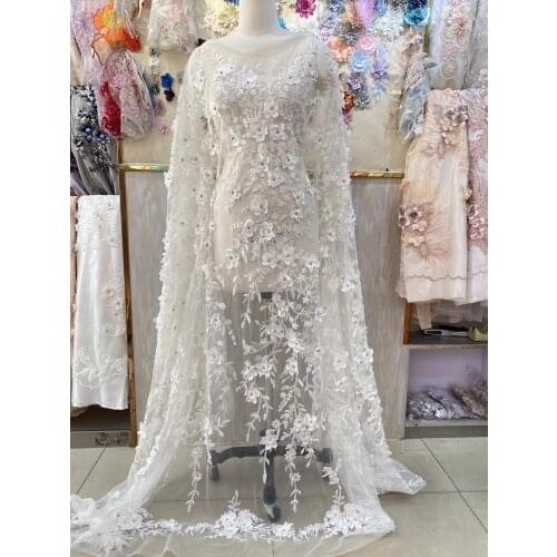 3D Beads Lace Fabric sequins High Quality Mesh Embroidery Applique 3D Flower Tulle Nigerian Lace Fabrics For Bridal GY01