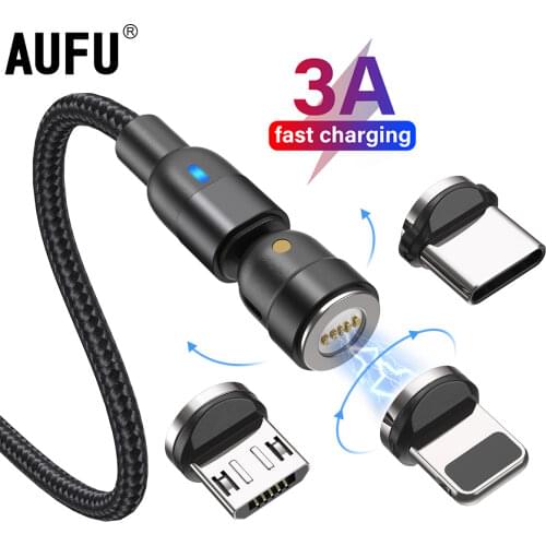 AUFU 2m 3m Magnetic Cable USB Type C For Huawei P20 P30 pro Usb C Cable Micro 3A Fast Charging Magnet Charger Data Transfer 1m