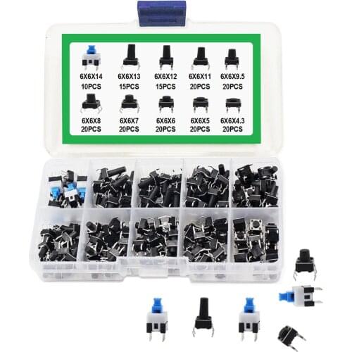 180pcs 6x6 Light Micro Touch Switch Set Push Button Switches Assortment Kit 6x6 Keys Tact ON/OFF Switch DIY Tool Accessories