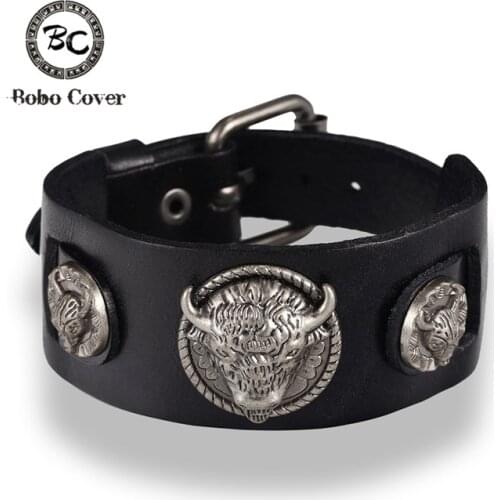 Fashion Punk Style Genuine Leather Wrap Bracelets For Men Wrist Friendship Big Wide Bracelet Trendy Big Wide Bangle Jewelry Gift