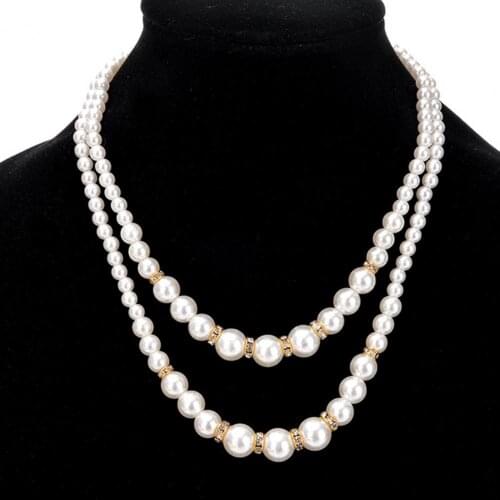 !New Arrival Fashion Women Faux Pearl Beads Rhinestone Inlaid Double Layer Necklace Jewelry Wholesale Dropshipping