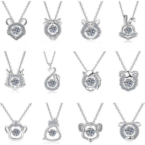Silver Cute Animal Pendant Necklace 0.3 Carat Excellent Cut Diamond Test Passed D Color High Clarity Moissanite Necklace Chain