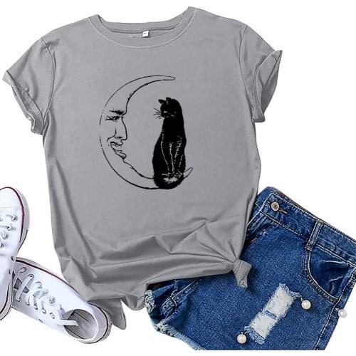Oversized T Shirt Innovative Moon Cat Print Tshirt O Neck Short Sleeve T-shirt Plus Size Casual Tee Woman Clothing