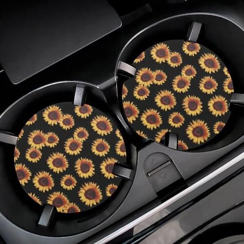 Car Coasters Leopard Print Sunflower Car Watter Cup Bottle Holder Anti Slip Cup Mat Auto Insert Pad Car Interior Accessories