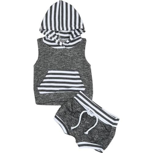Striped Baby Boy Clothes Newborn Infant Baby Boys Fashion Summer Hodded Stripe Tops+shorts Outfits Clothes Set الصبي مجموعات