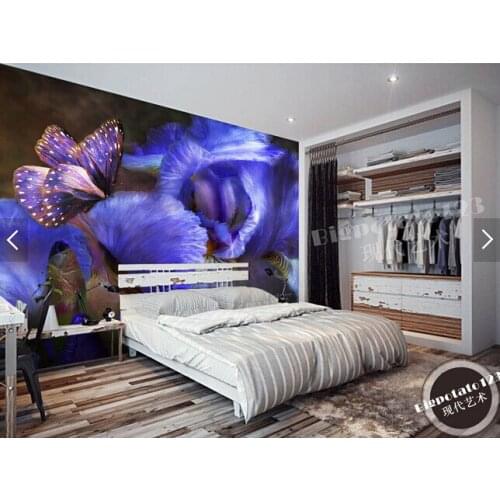 Custom retro wallpaper.Butterfly and purple flower oil painting in the living room hotel restaurant ceiling waterproof wallpaper