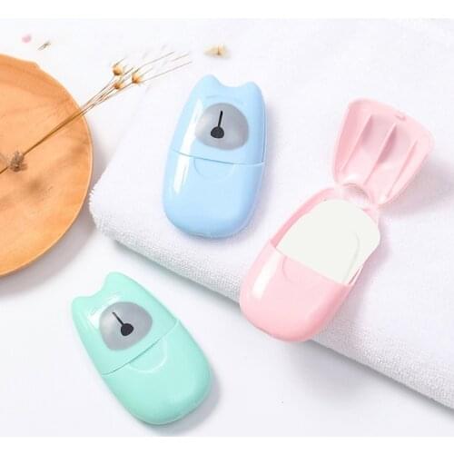 Portable Travel 50 Pieces Disposable Soap Paper and Dustproof Box Mini Hand Washing Soap Tissue Bath Cleaning Foaming Soap Towel