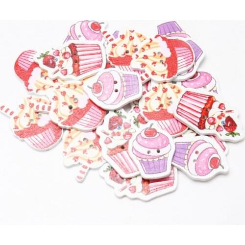 40pcs/pack multiple styles DIY Christmas Cake Buttons Mix Patterns Wooden Christmas Decorative Buttons 2-Hole Buttons Scrapbook