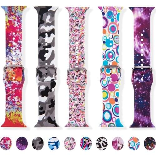 New Soft Silicone Strap For Apple watch band SE 6 5 4 40mm 44mm Sports Printed watchband For iWatch Series bands 3 2 1 38mm 42mm