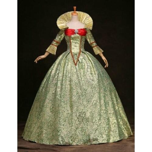 100%real fan collar luxury venice carnival gown golden floral queen Medieval Renaissance Gown queen Dress Victorian Belle ball