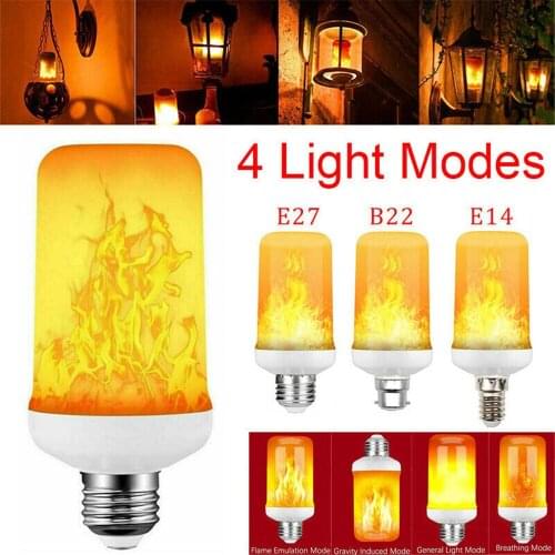 E27 LED Flame Lamp 4 Modes Yellow Flame Effect Light Bulb 85-265V Flickering Emulation Fire Light With Gravity Sensor Decor Lamp