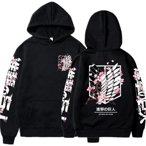 Anime Attack on Titan Cherry Blossom Hoodies Men Ackerman Mikasa Eren Jaeger Sweatshirts Cozy Pullovers Sudadera felpa moletom