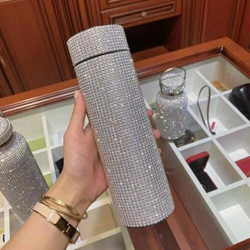 500ml Diamond Thermos Bottle Stainless Steel Smart Temperature Display Bottles Water Bottle For Girls Women Coffee Mug Drinkware