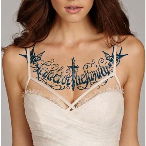 Juice Lasting 10-15day Waterproof Temporary Tattoo Sticker Letter Bird Cross Flash Tattoos Woman Chest Body Art Fake Tatto Male