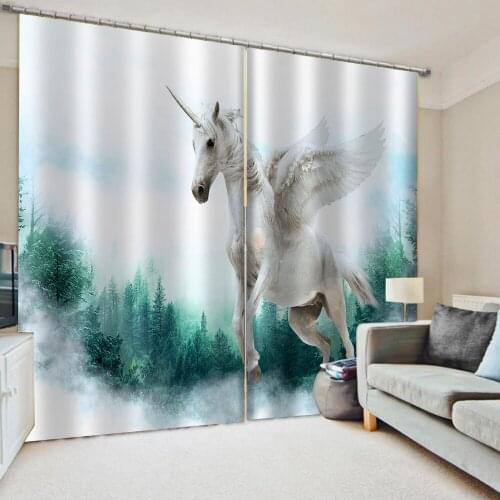European Curtains Photo Painted 3D Curtain Living room white horse curtains Blackout curtain