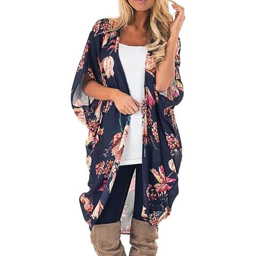 Women Floral Print Cardigan Bikini Cover Up Chiffon Summer Fashion Beach Dress Kaftan Beach Pareo Capes Robe De Plage Mujer