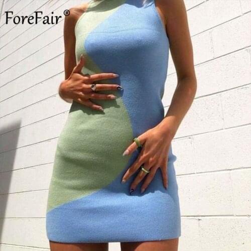 Forefair Knit Midi Bodycon Dress Women Sleeveless 2021 Summer Beach Turtleneck Backless Off Shoulder Print Sexy Party Wear
