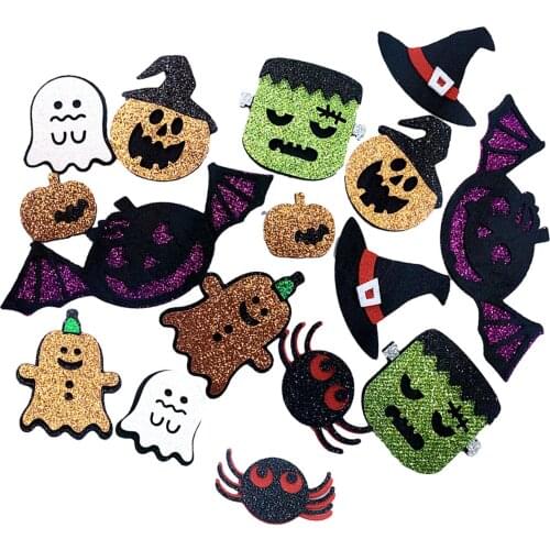 16Pcs Halloween Applique Patches Iron On Clothes Clothing Embroidered Felt Decorative Scrapbooking for DIY Shoes Party Decors