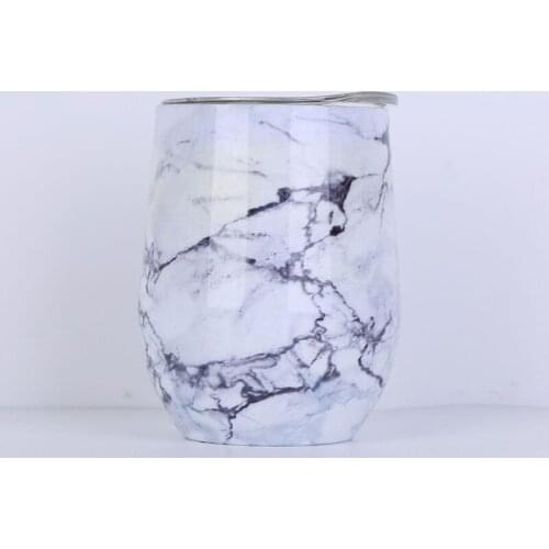 20pcs Carrara Marble 12oz Stainless Steel Stemless Wine Glass Tumbler with Lid Double Wall Vacuum Insulated Travel Tumbler Cup
