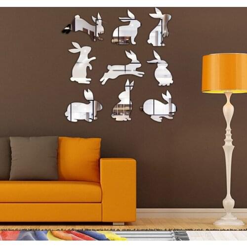 9pcs Cartoon Rabbit Mirror Stickers stereoscopic Acrylic Wall Sticker Home wall decor Bathroom Living Room Art Mirror decoration