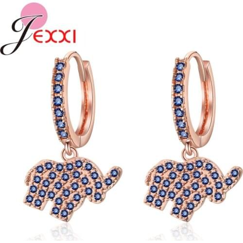 Shining Delicate Crystal Earrings for Women Cute Elephant AAA+ Cubic Zirconia Rose Gold Silver Fahsion Xmas Gift