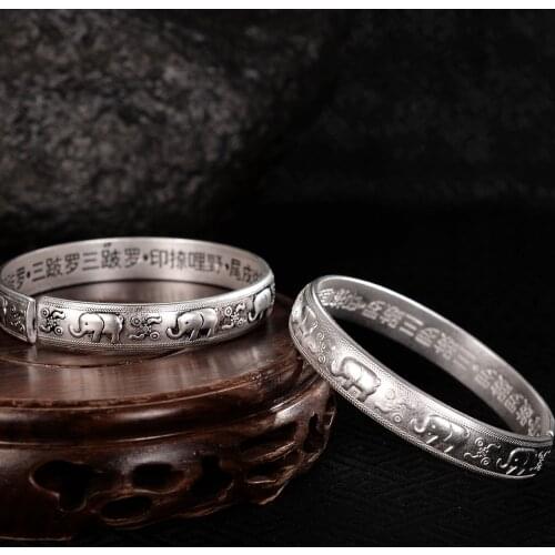 Fashionable men and women retro S925 silver-plated scripture elephant ethnic style personality open bracelets SZ0154
