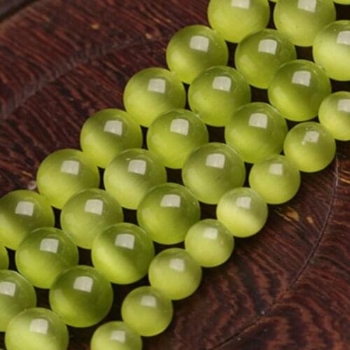 4-12mm Round Cat Eye Beads Yellow-green Glass Loose Beads For Jewelry Making Beads Bracelet For Women 15'' DIY Beads Accessories