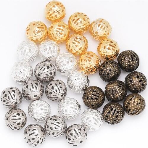 50-100Pcs Mixcolor Hollow Mesh Iron Spacer Beads Gold Round Beads End Seed Beads For Diy Jewelry Making Supplies Accessories