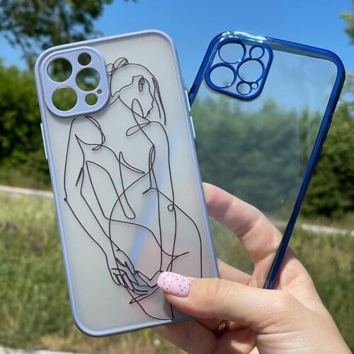 Abstract Geometric Line Body Phone Case For iPhone 12 11 Pro Max X XR XS Shell Max 7 8 Plus Mini bumper Matte Back Cover Coque