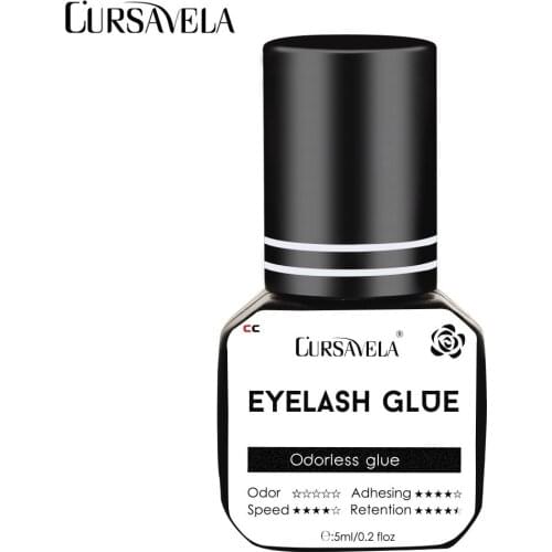 CURSAVELA Extension Eyelash Glue Waterproof 5ML Fastest Dry Adhesive Low Irritation Flat Volume Lashes Glue No Odor Black EG002