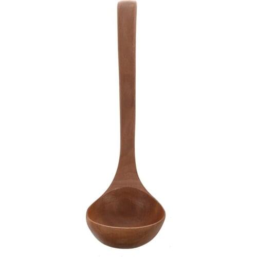 Home Kitchen Tableware Hook End Design Brown Wooden Soup Ladle 11.4