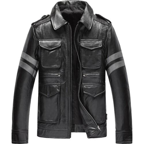 Genunie Leather Jackets For Men Top Quality Cow Leather Down Cotton Autumn Winter Warm Plus Size Coat 19-820 MF605