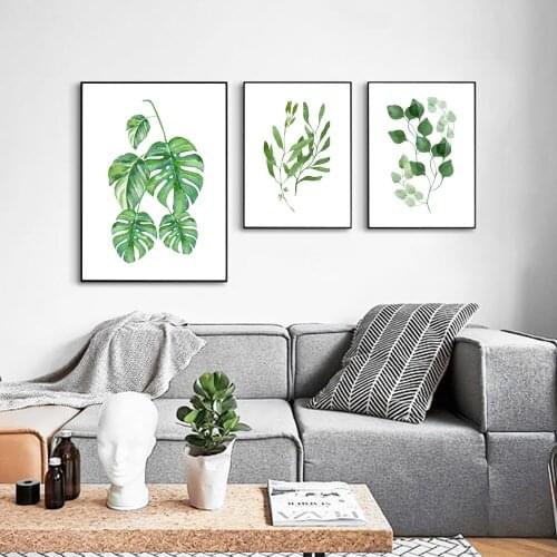 Unframed Canvas Art Print Poster of Turtle Leaves and Green Ficus,Nordic Green Plant Leaves Wall Pictures for Home Decoration