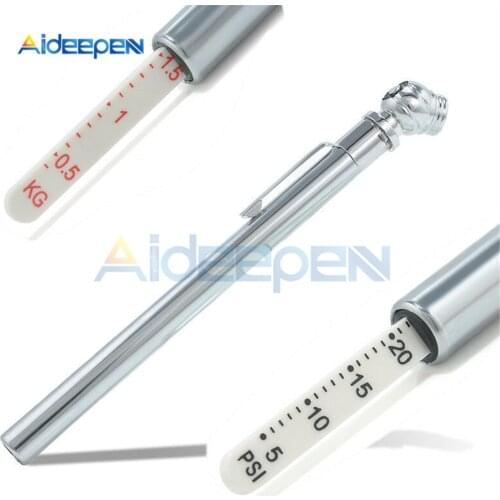Air Pressure Test Meter Pen Shape Emergency Use Portable 5-50 PSI Pressure Gauge Durable Silver Car Styling Tool
