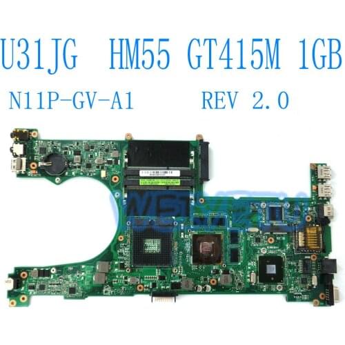 U31JG Motherboard HM55 GT415M 1G N11P-GV-A1 For Asus U31JG U31J X35J Laptop Mainboard 60-N1BMB1000 Rev 2.0 100% Tested