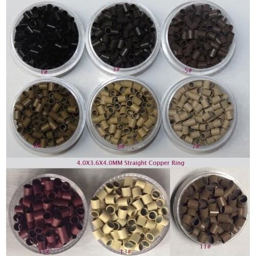 1000Pcs Copper Micro Tubes Rings 4.0x3.6x4.0mm Links for Hair Extensions Black Brown Blonde Straight Copper Micro Beads