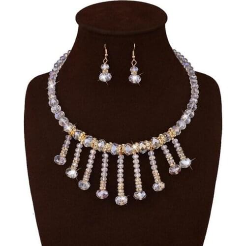 DiLiCa Fashion Jewelry Sets for Women Crystal Beads Statement Necklace Earrings Set Rhinestone Choker Necklace Jewelry