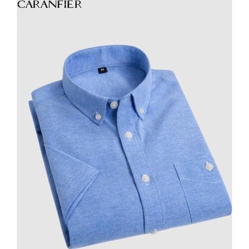 CARANFIER Mens Dress Shirt Oxford Leisure Short Sleeve Pure Slim Fit Turn-Down Collar Blouse Fashion Classic Pocket Shirt Camisa