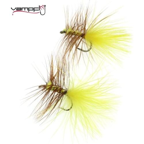 Vampfly 6PCS 8#Fishing Baits Soft Hackle Woolly Bugger Streamer Flies Yellow Tail Trout Fly Fishing Lures