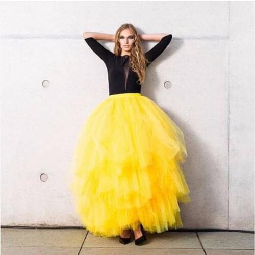 New Arrival Yellow Multi Layer Tulle Skirts Tutu Tiered Full Long Party Skirts Chic Floor Length Formal Skirt Women Maxi Skirts