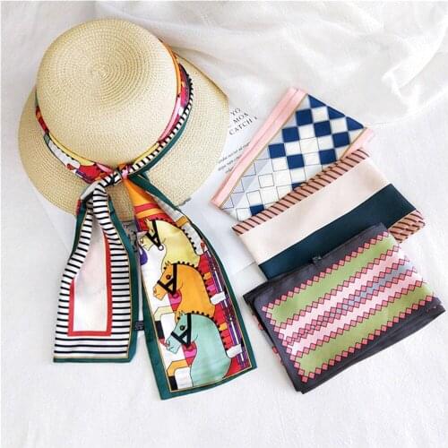 NEW Designer Narrow Small Twill Silk Long Scarf For Women Print Chic Neck Scarf Womens fashion Satin Travel Hats Scarfs 13X130CM