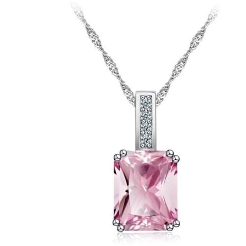 TJP Charm Pink Crystal Square Pendants Necklace For Women Jewelry Top Quality Silver 925 Girl Choker Necklace Lady Accessories